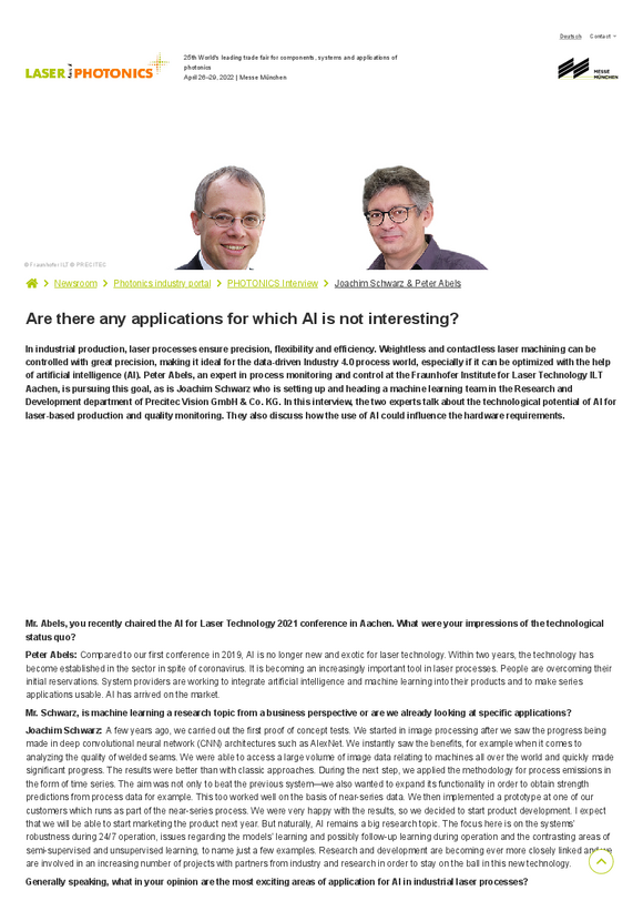 Joachim Schwarz talks in Laser World Of Photonics about the technological potential of AI