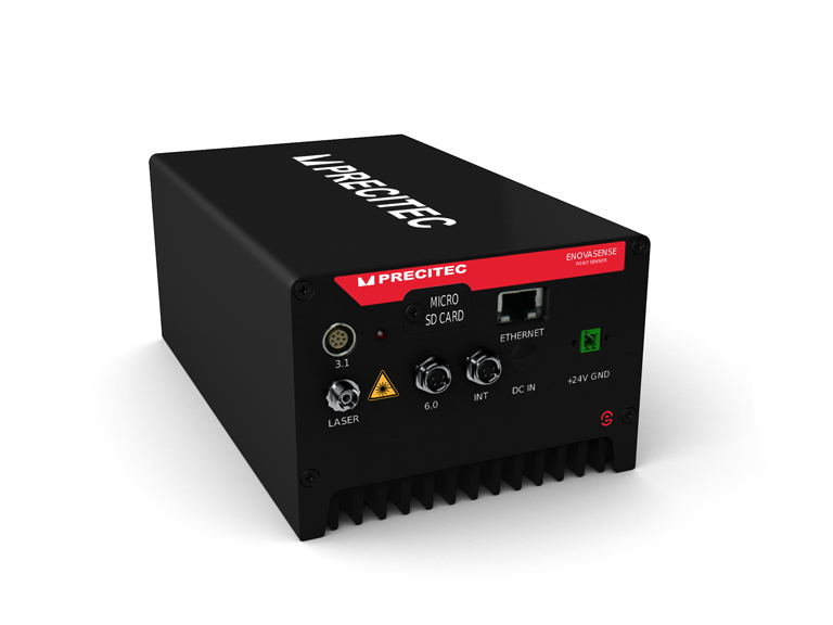 Perspektivische Ansicht des Enovasense Point Sensor für präzise, berührungslose Messanwendungen.